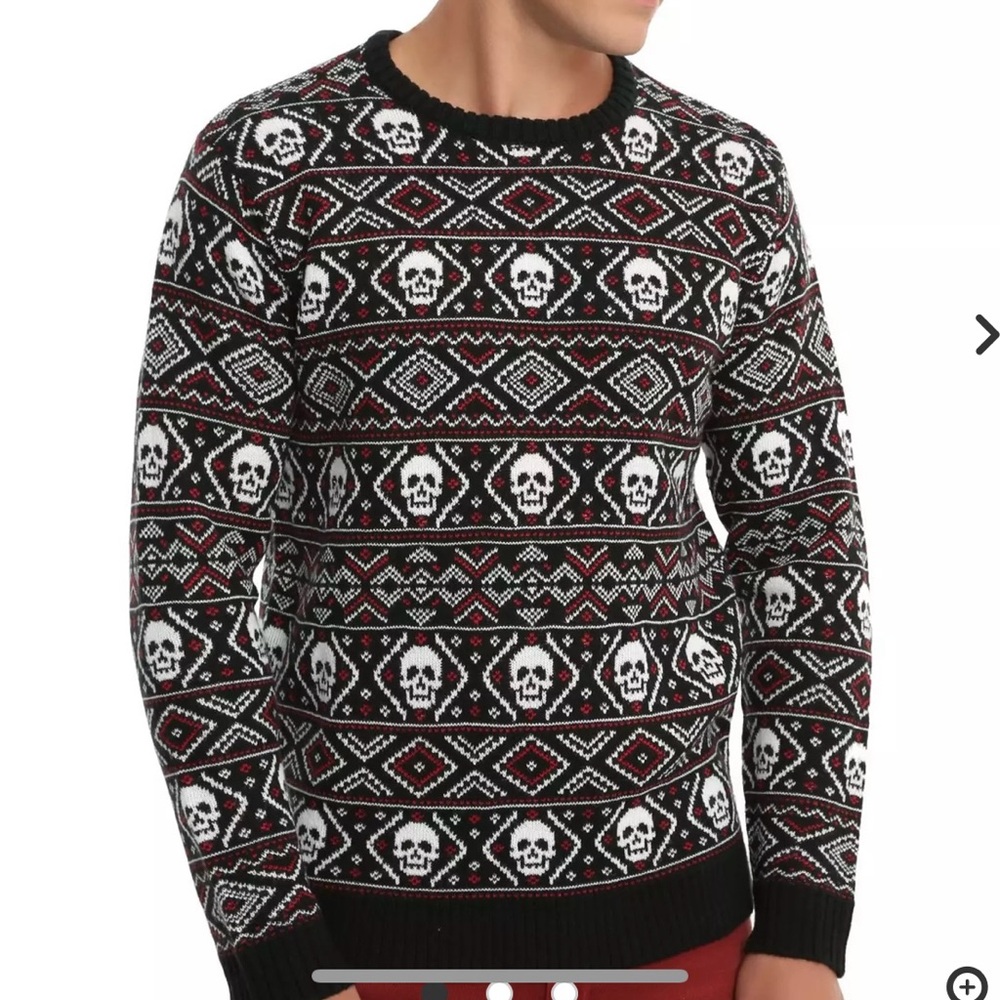 XXX RUDE Black & Red Skull Fair Isle Sweater men’s size M‎